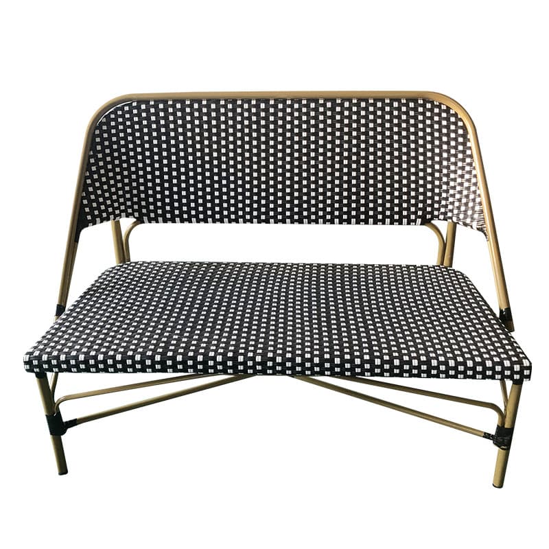 Outdoor Bistro Bench Élysée - 2 persons - Black and White - Rattan