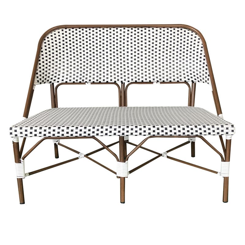 Outdoor Bistro Bench Montaigne - 2 Seater - Black and White - Rattan