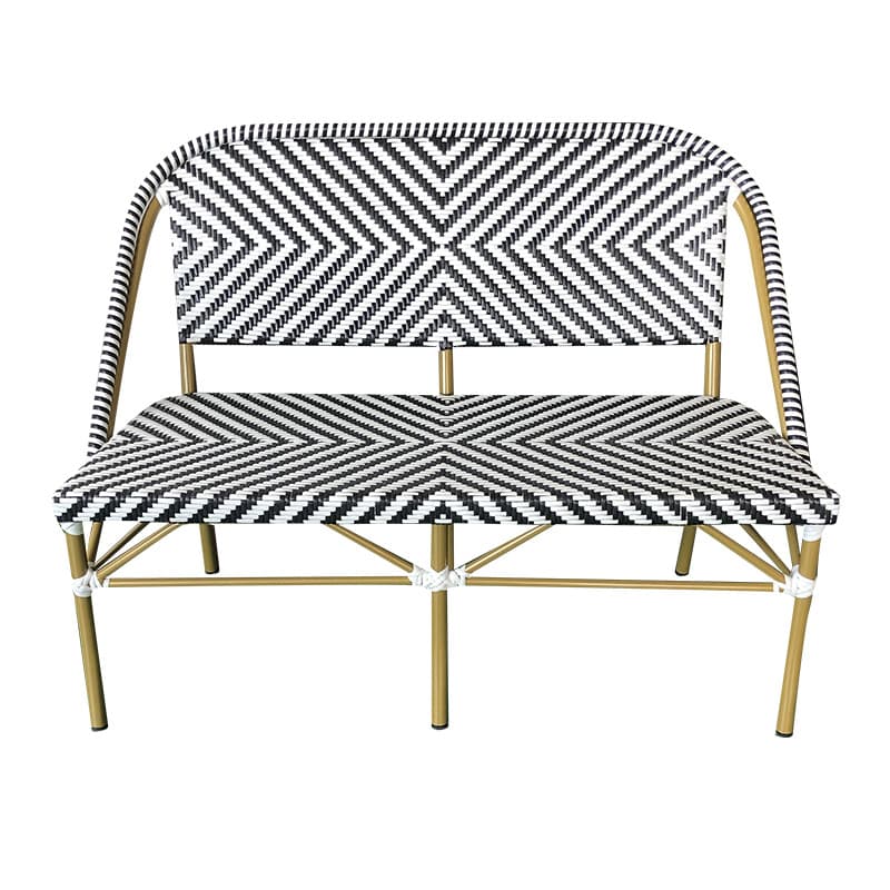 Outdoor Bistro Bench Montorgueil - 2 persons - Black and White - Rattan