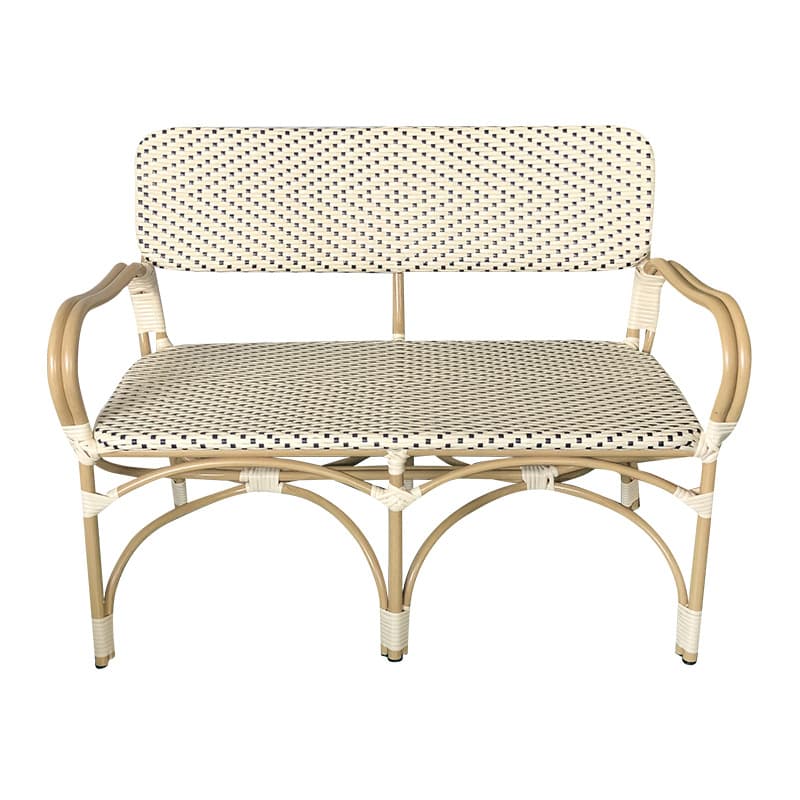 Parisian Outdoor Bistro Bench - 2 Seater - Cream and Black - Rattan