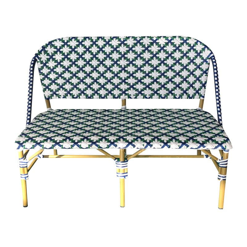 Outdoor Bistro Bench Alésia - 2 persons - Blue and White - Rattan