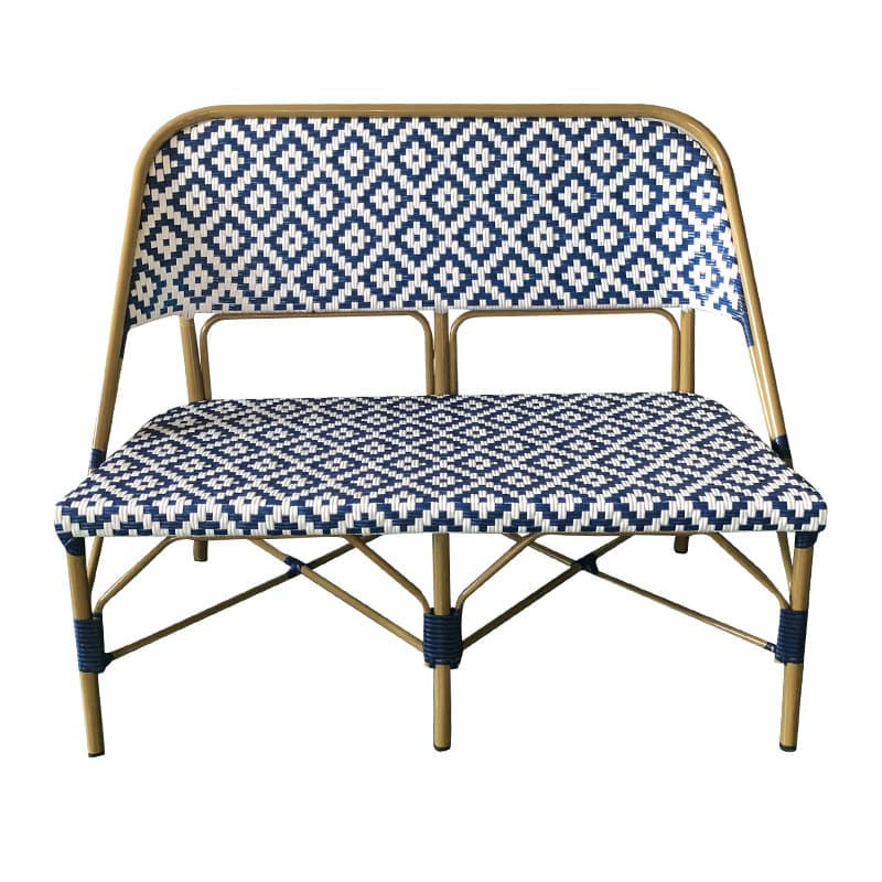Outdoor Bistro Bench Boissière - 2 Persons - Blue and White - Rattan