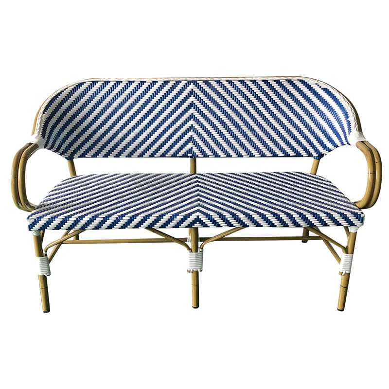 Outdoor Bistro Bench Gaiety - 3 Persons - Blue and White - Rattan