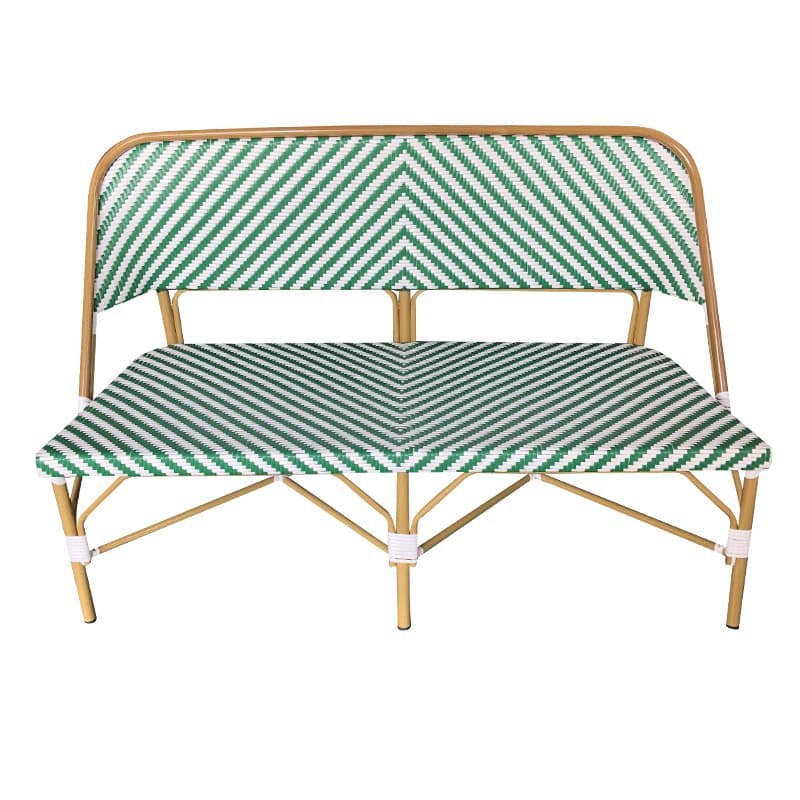 Outdoor bistro bench Caumartin - 2 persons - Green and Beige - Rattan