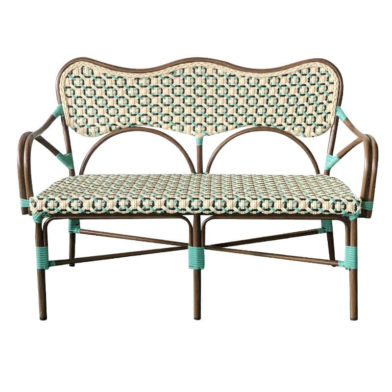 Outdoor Bistro Bench Grenelle - 2 persons - Green and Beige - Rattan